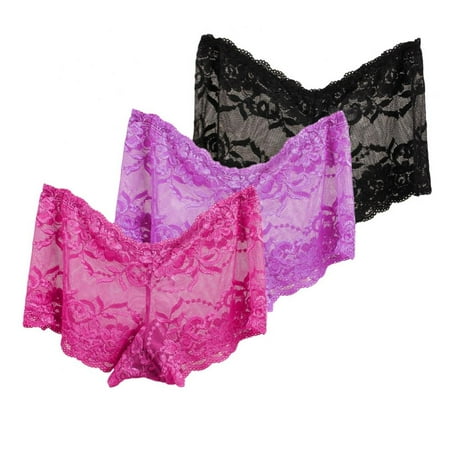 3Pcs Womens Lace Boyshort Panties Soft Stretch Panty Plus Size Low-rise Underpants