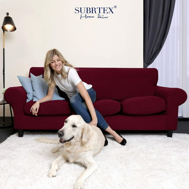 Subrtex Textured Grid Stretch Sofa Cover Couch Slipcover with Separate Cushion Cover Wine Sofa Walmart Business Supplies