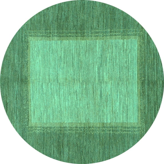 Ahgly Company Machine Washable Indoor Round Abstract Turquoise Blue Modern Area Rugs, 7' Round