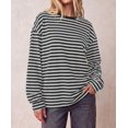 thumbnail image 3 of BTFBM Womens Long Sleeve Tops Fall Fashion | Lightweight, Crew Neck, Oversized Striped Shirt Women, Y2k Clothes, Vacation Travel Outfits, Going Out Top, Winter Layering, 3 of 9