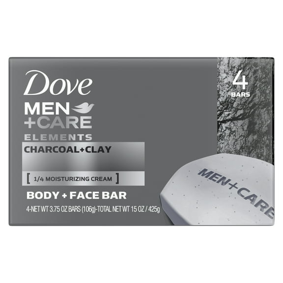 Dove Men Care Elements Body and Face Bar Charcoal   Clay, 4 oz, 4 Bar