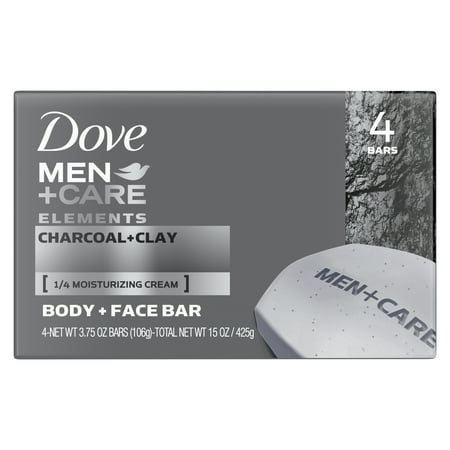 Dove Men+Care Elements Body and Face Bar Charcoal + Clay, 4 oz, 4 Bar