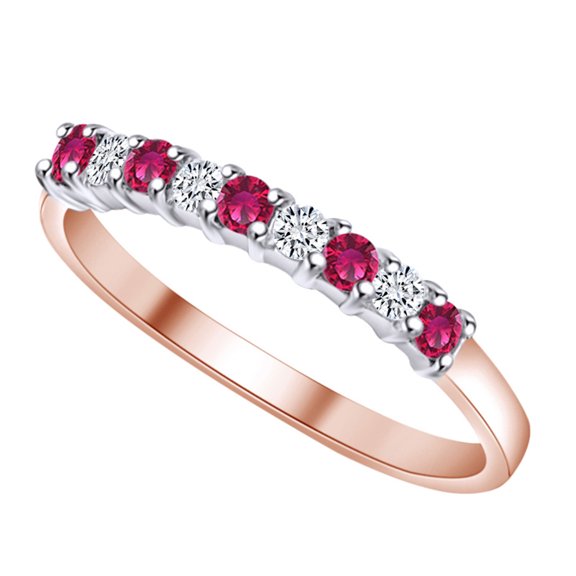 AFFY 0.36 Carat(Ctw) Simulated Ruby & White Natural Diamond 9 Stone Eternity Wedding Band Ring 14k Solid Rose Gold Ring Size-10