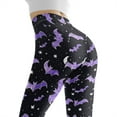 thumbnail image 5 of DISNIMO Bat Printed High Waisted Leggings for Women, Soft Yoga Leggings Tummy Control Stretch Yoga Pants Leggings Workout Leggings for Workout Sport, Black and Purple, L, 5 of 6