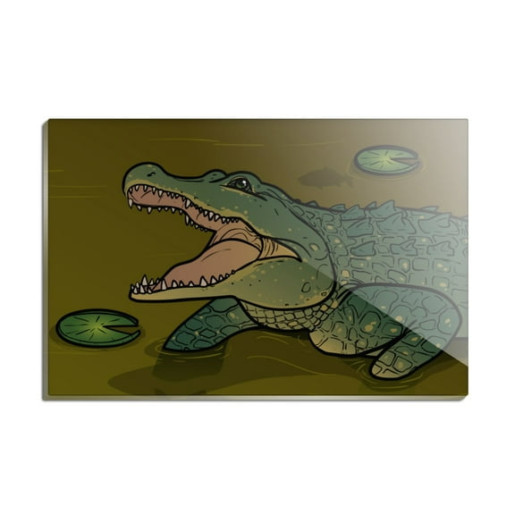 Alligator in Swamp with Lily Pads Rectangle Acrylic Fridge Refrigerator Magnet
