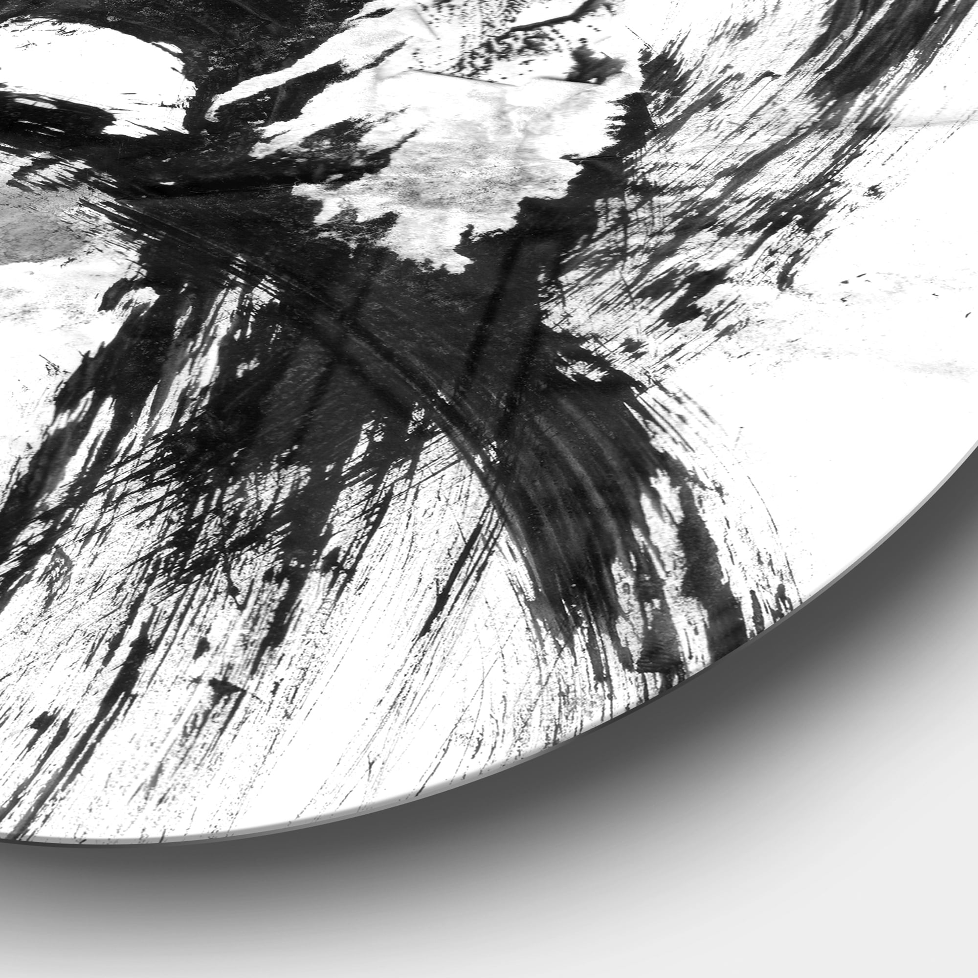 Black Paint Stain Disc 23.00" x 23.00" Painting Art Prints, by Designart