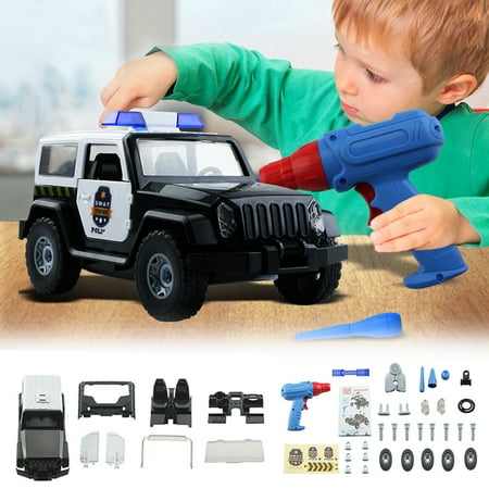 

45PCS Set DIY Assembly Model Police Car Kit Kids Drill Screws Toys Building Car With Lights and Sound Take Apart Tool