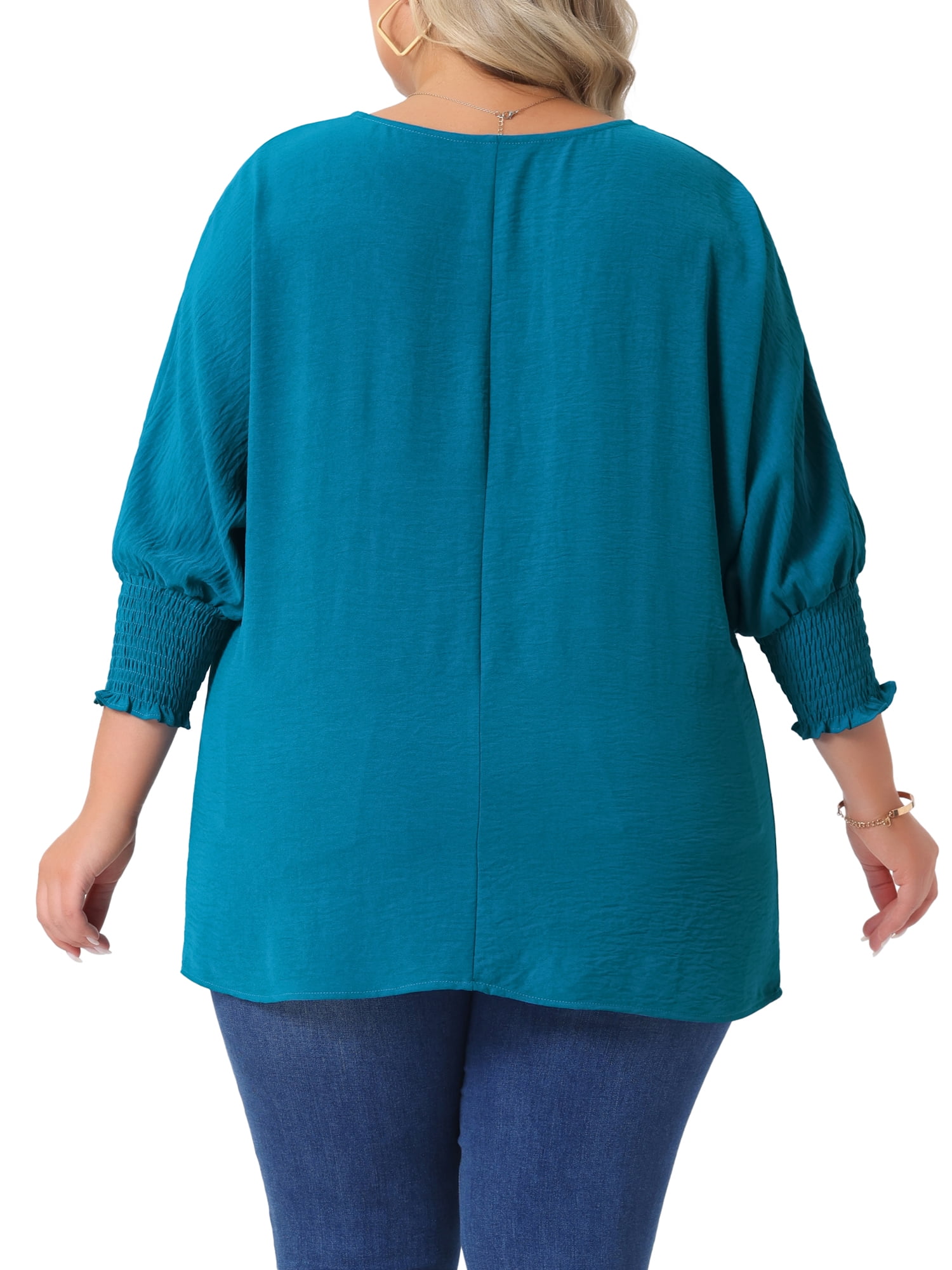 DARING DIVA Women's Plus Chiffon Batwing Ruffle Long Sleeve Casual Blouse 1X Lake Blue