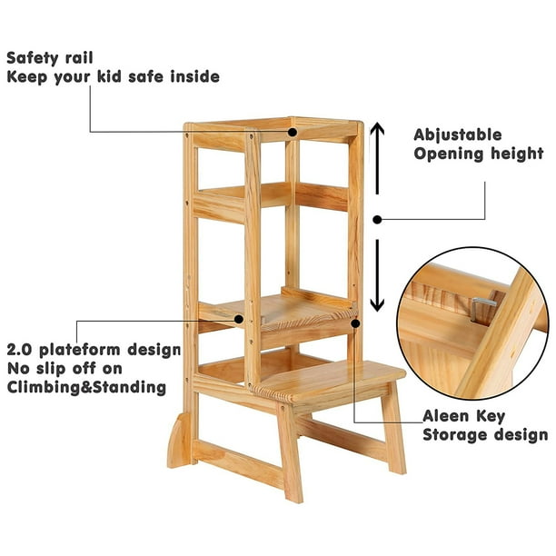 SDADI Mother s Helper Adjustable Height Kids Kitchen Step Stool Natural Walmart