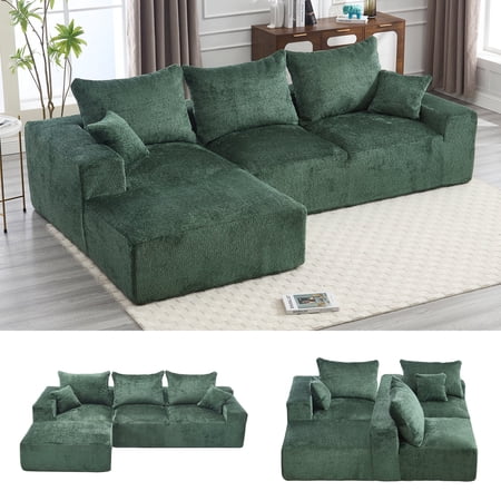 Homefun Modular L-Shape Floor Sofa No Assembly Chenille Fabric Sectional Sofas Indoor Seating