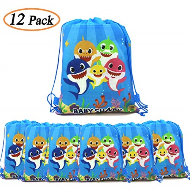 12 pack cute shark gift bags, 14" *11" shark drawstring bags storage