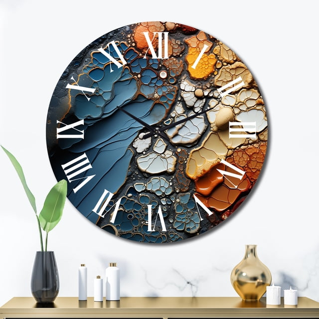 Designart "Mouvements Fluides Bleu Orange Expression" Formes Abstraites Horloge Murale Surdimensionnée