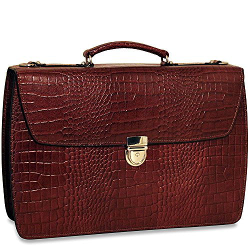 Personalized Initials Embossing Jack Georges Limited Edition Croco Collection Double Gusset Flapover Briefcase