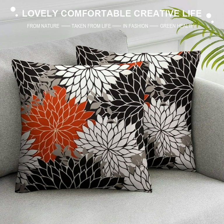 Nawypu Red and Burnt Orange Black Grey Throw Pillows Cover Gray White Dahlia Decorative Pillow Covers Geometric Pillowcase Square Cushion Cover for Home Bed Couch Sofa Decor Walmart