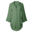 thumbnail image 3 of Summer TAGOLD Women's Casual Roll-Up Sleeve Long Sleeve Tops Cotton Linen Blouse Button Long Shirt Dress Plus Size High Low Shirt Green XL, 3 of 6