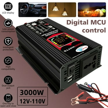 Power Inverter 3000W Modified Sine Wave Inverter DC12V to AC110V/220V Car Converter with USB Port LED Display Remote Controller LED Indicator for Car RV Truck Boat Travel Camping