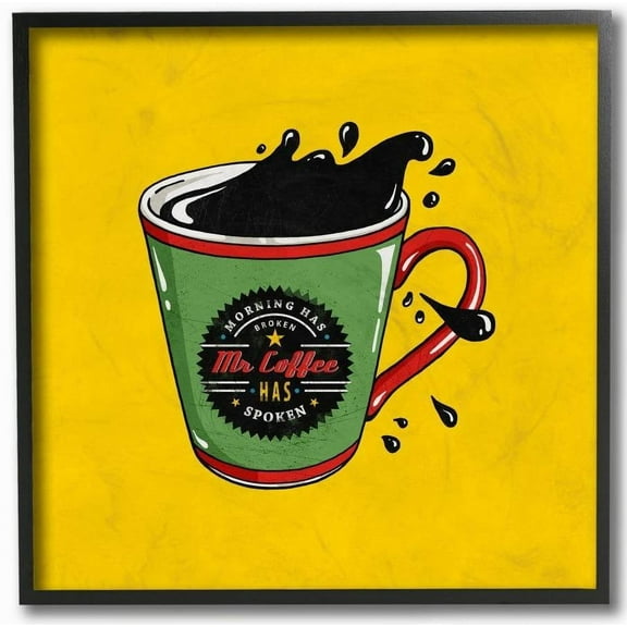 Stupell Industries Mr. Coffee Vintage Comic Book Yellow Design Framed Wall Art by Ester Kay