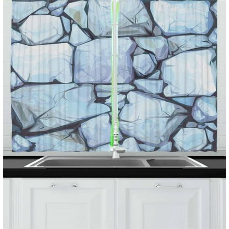 Curtains Cottage Style Cobblestone Curtains 2 Panels Set, Cottage House Concept Hand Drawn Style Illustration of Stone Wall, Window Drapes for Living Room Bedroom, 55W X 39L Inches, Pale Blue and Eggplant, by Ambesonne ()