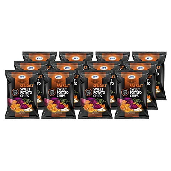 Jans Sea Salt Cassava Chips, Gluten Free, Non-GMO, Savory Sea Salt Cassava Yam Snack, Vegan Snack Alternative, Thin Sliced Root Chips, 3 Oz Per Bag (Pack of 12)