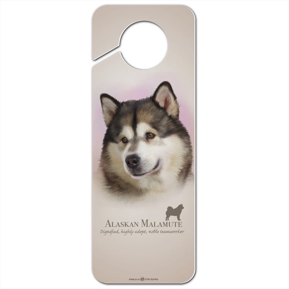 Alaskan Malamute Dog Breed Plastic Door Knob Hanger Sign
