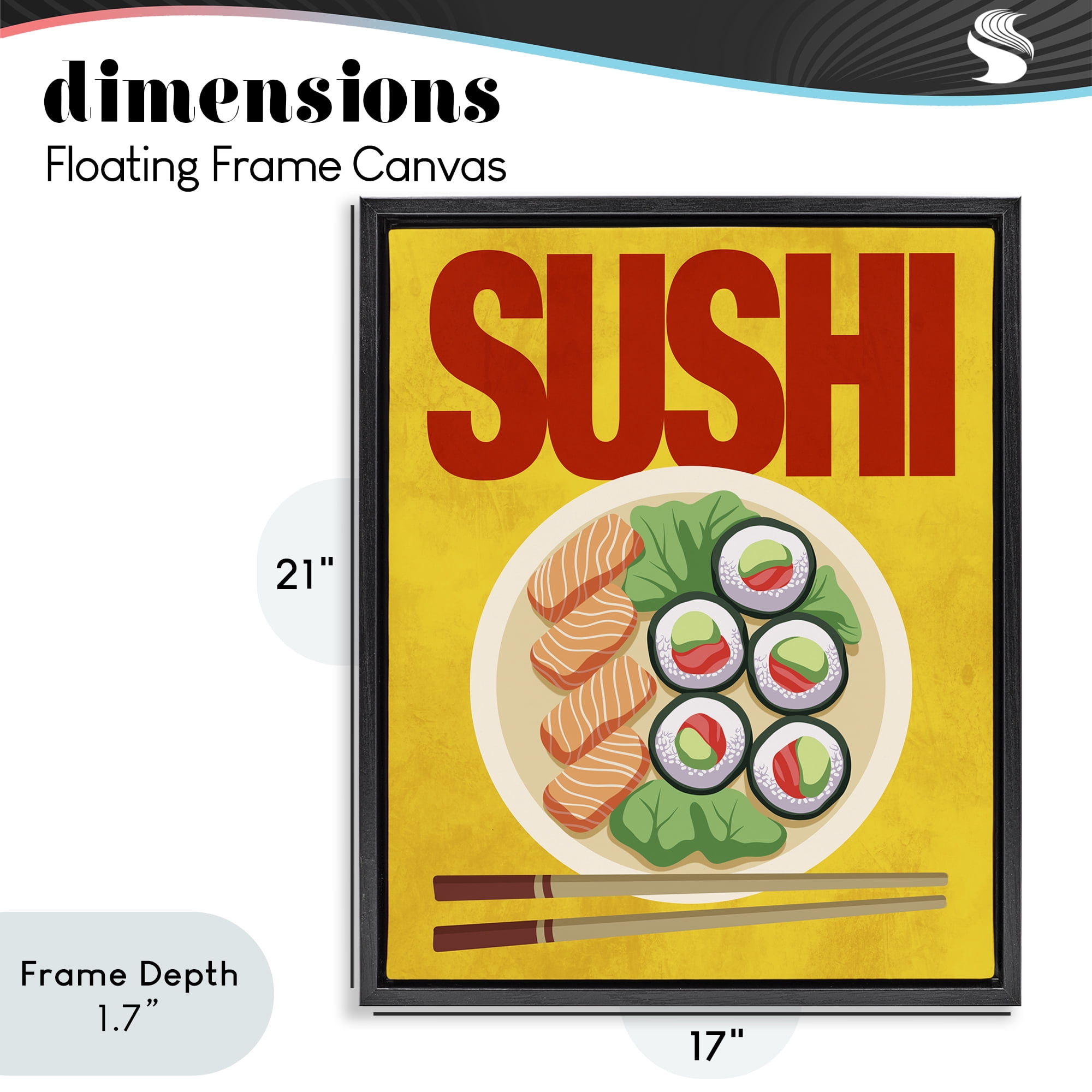 Stupell Industries Bright Sushi & Chopsticks Black Framed Floater Canvas Wall Art, design by Marcus Prime