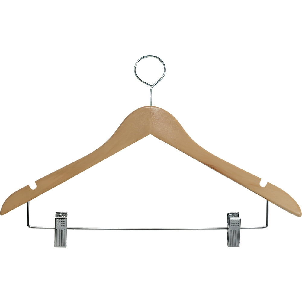 Wooden Closed Loop Hangers with Natural Finish and Adjustable Clips For