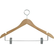 Wooden Closed Loop Hangers with Natural Finish and Adjustable Clips For Hotels And Hospitality, (Box of 100) High Quality Anti-Theft Security Hangers