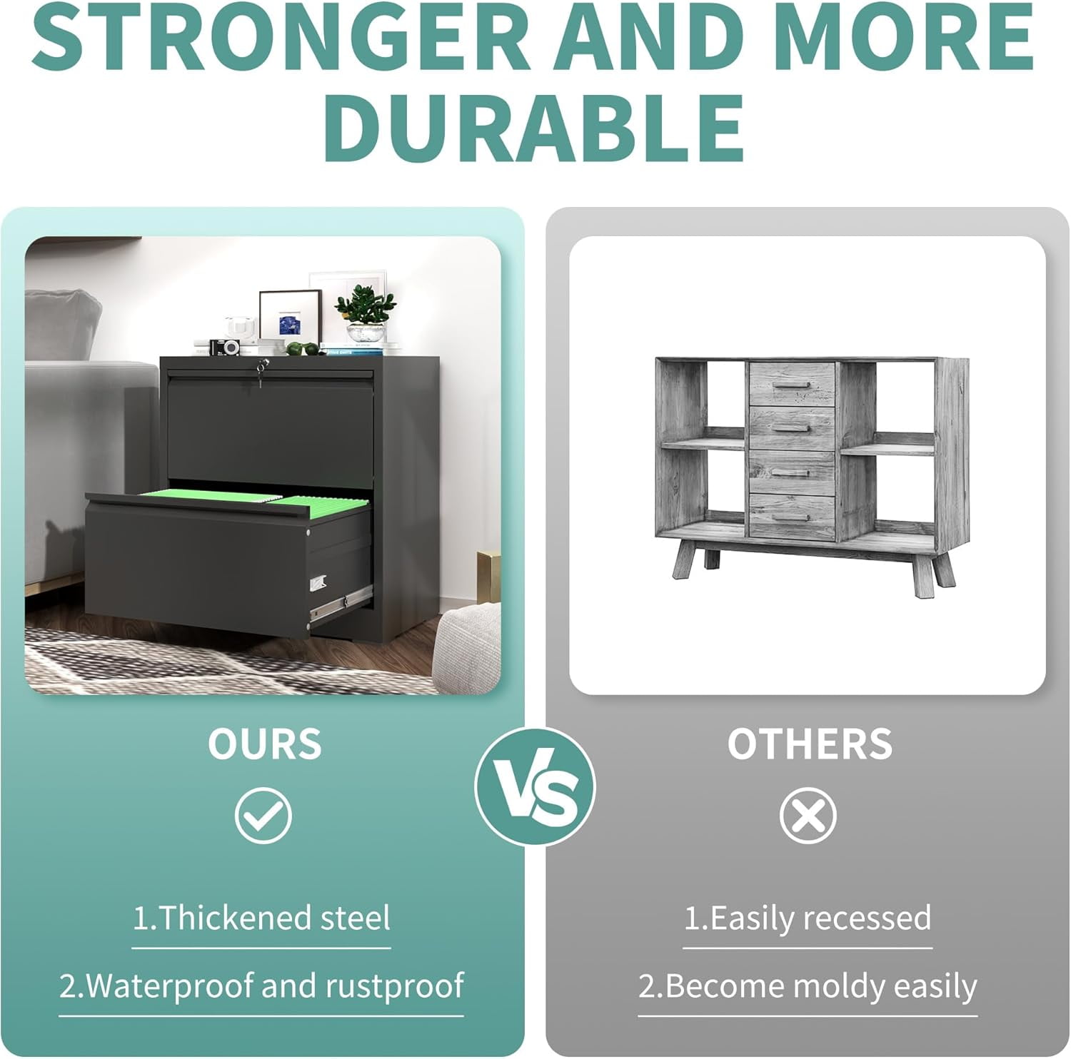 Metal Lateral File Cabinet with Lock for Home Office, Steel Wide Filing Organization Storage Cabinet
