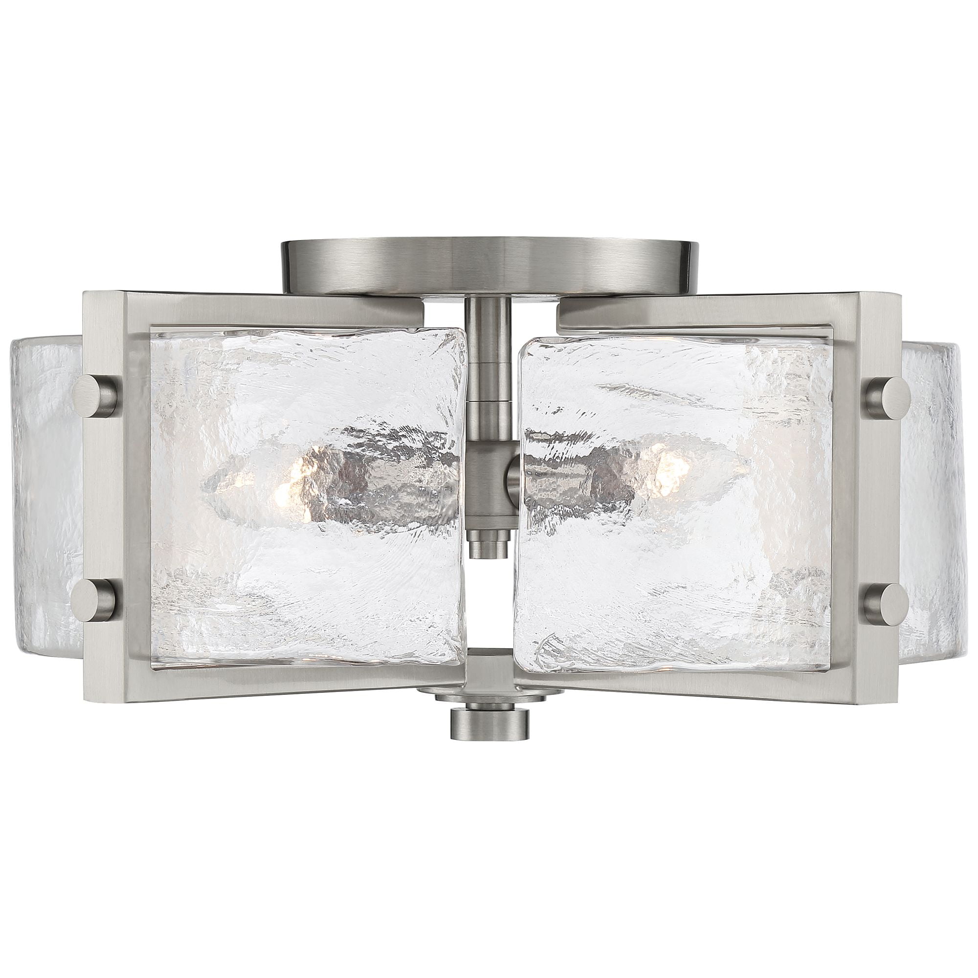 Possini Euro Design Prane Modern Industrial Ceiling Light Semi Flush Mount Fixture 17" Wide Brushed Nickel 4-Light Warped Glass for Bedroom Kitchen