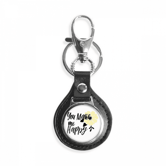 you make me happy quote style key chain keyholder hook leather metal