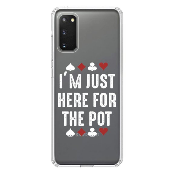 DistinctInk Clear Shockproof Hybrid Case for Galaxy S20 ULTRA / 5G (6.9" Screen) - TPU Bumper Acrylic Back Tempered Glass Screen Protector - I'm Just Here for the Pot - Poker Casino