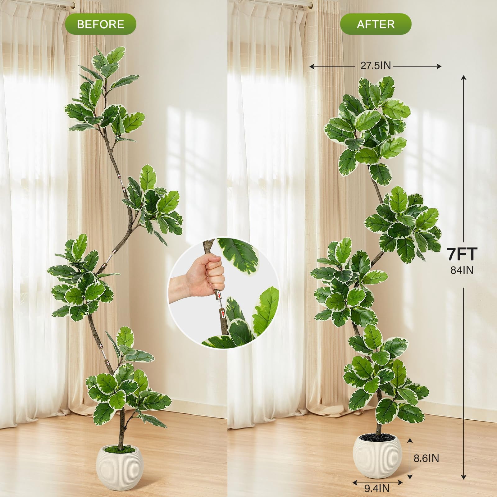 Litake Fiddle Leaf Fig Tree Artificial Indoor, 7 ft Tall Faux Rubber Tree with Sphere Planter, Tall Artificial Plants with Moss for Home Decor Office Living Room