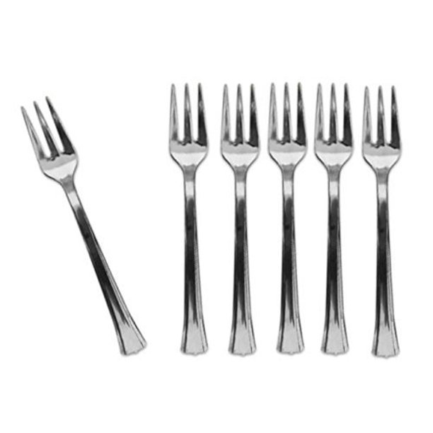 Mini Silver Disposable Dessert And Appetizer Forks Set Of 96, 4.5