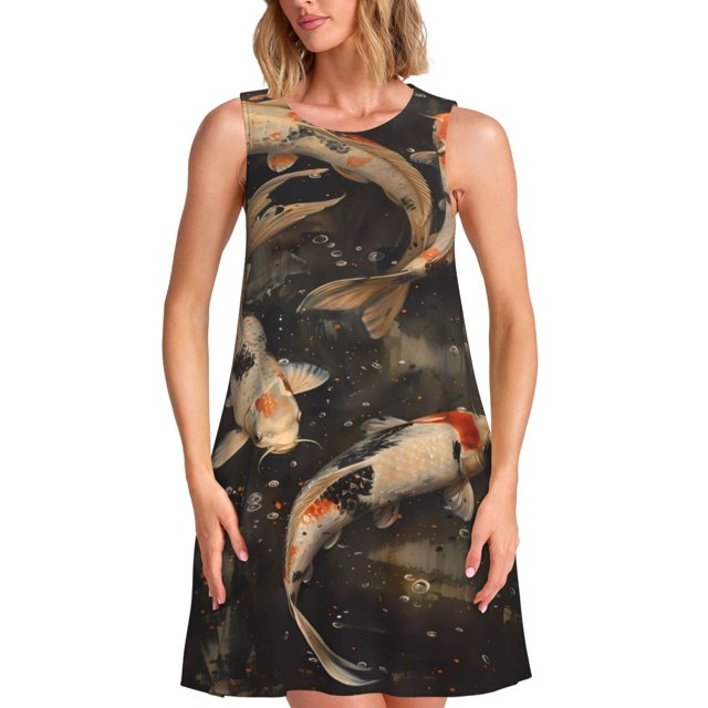 Disketp Koi Fish Tranquility para Vestido sin Mangas para Mujeres, Vestidos de Verano para Mujeres, Casual y Holgado para la Playa