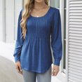 thumbnail image 2 of miqiqism Women's Solid Pleated Sweatshirts Casual Crew Neck Tunic Shirts Juniors Trendy Loose Long Sleeves Blouses Fashion Irregular Hem Pullover Clothes,Navy,3X-Large, 2 of 6
