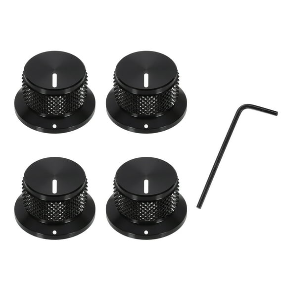 Uxcell 4Pcs Aluminium Knurled Potentiometer Knobs 1/4" Volume Tone Control Top Hat Knob for Guitar Instruments Audio Mixer Amplifier Black