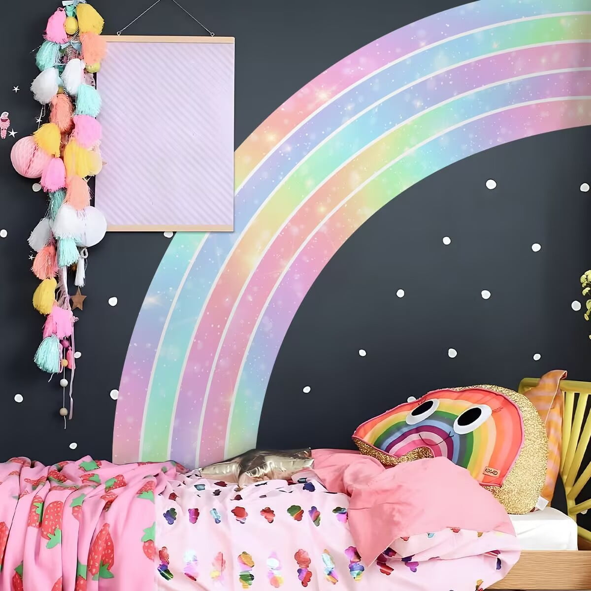 Large Rainbow Wall Decals Peel and Stick Holographic Half Rainbow Wall Stickers, DIY Removable Pink Rainbow Wall Art Murals for Girls Room, Toddler Room, Bedroom, Classroom, Nursery Decor