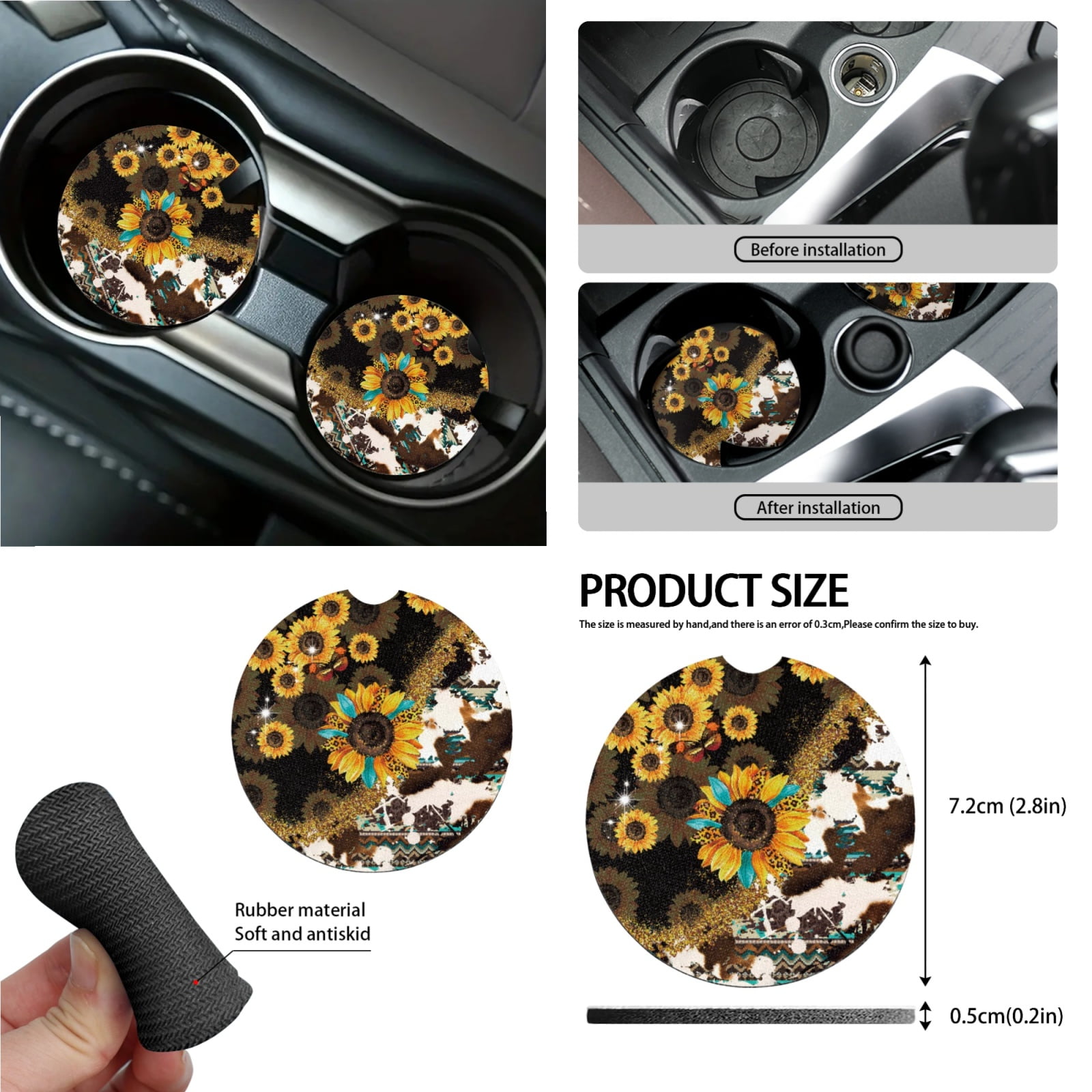 Garronmavis Aztec Sunflower 15 Pack Car Accessories Sets 4 Pieces Car Seat Covers Steering Wheel Cover Keychain Car Trash Bag Car Pouch Organizer Auto Rear View Mirror Covers Car Coasters