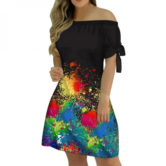 SMihono Robe Maxi Bohème d'Été pour Femmes Grande Taille Mode Féminine Manches Courtes Imprimé Fleurs Robe Pull Plage Robe d'Été