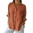 thumbnail image 2 of Lovskoo Women's Cotton And Linen Button Down Pocket Shirts Collar Casual Long Sleeve Soft T-Shirt Coffee, 2 of 7