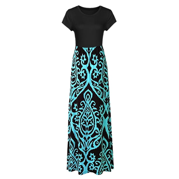 Vestido de talla grande para mujer Vestido de playa con cuello en V de manga corta con estampado flo Abanopi Azul/Medio