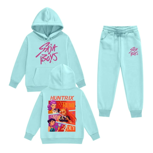 Pop cazadora para niña Hooded Sweatshirt Set,Soft Streetwear Pullover,Cute Long Sleeve Hoodie for Fall Winter (Light Blue)