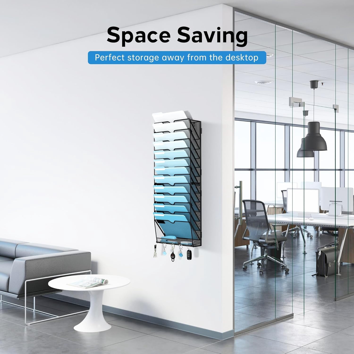 INTIGE 13-Tier Metal Hanging File Organizer with Hooks, Wall Mounted Paper Organizer, Screw Mount