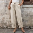 thumbnail image 6 of Miluxas Elastic Waistband Wide Leg Pants for Women Solid Loose Fit Tapered Trousers with Pockets Streetwear & Beachwear Beige, 6 of 9