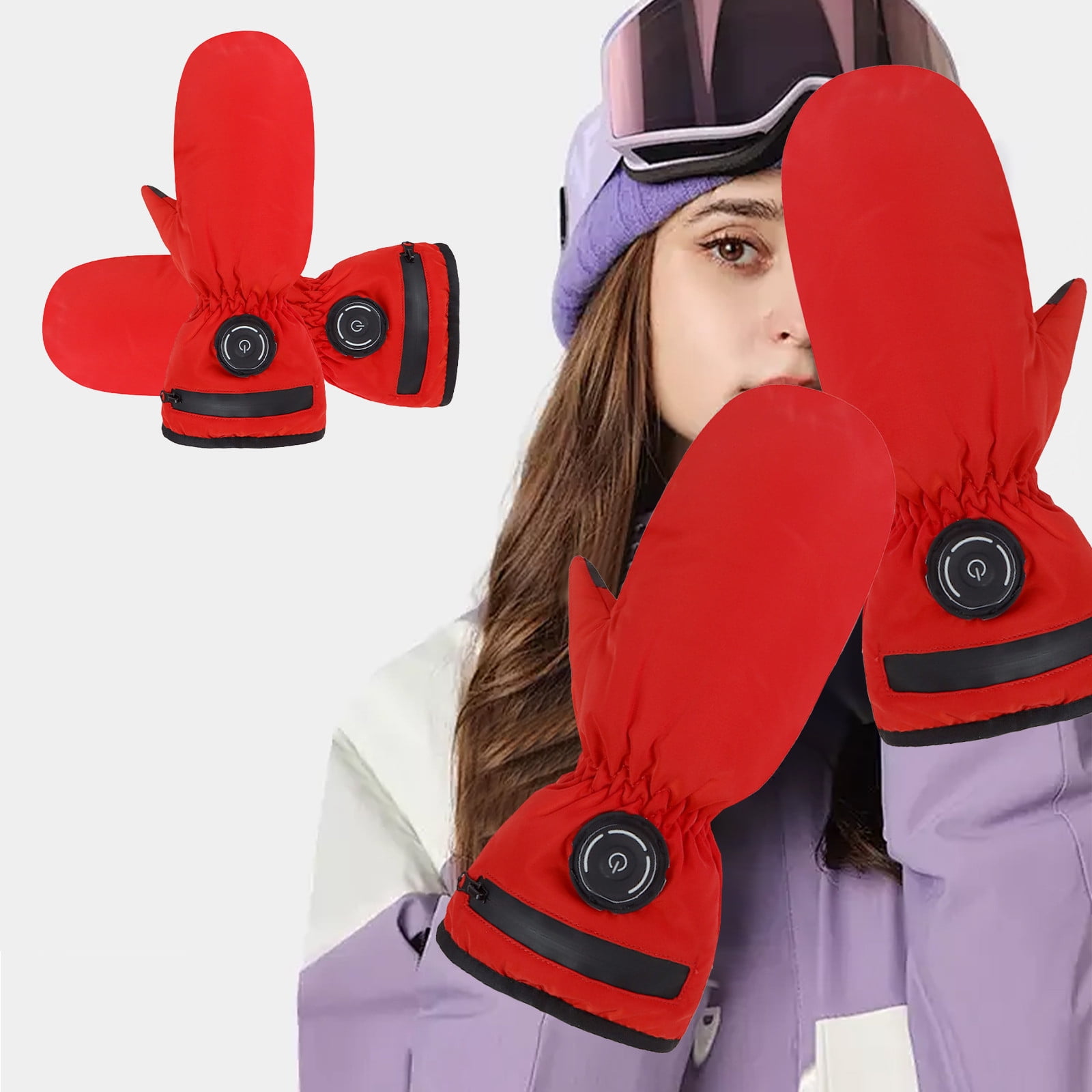 Heated Mittens for Winter - 3-Speed Temperature Control, Waterproof Touchscreen Gloves, Rechargeable Battery, Outdoor Cycling/Skiing Warm Gloves (1 Pair)