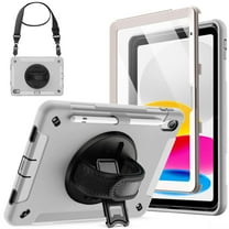 JETech Case for iPad (A16) 11th/10th Generation (2025/2022) with Built-in Screen Protector, Protective Shockproof Rugged Tablet Cover, 360 Degree Rotating Hand Strap Stand (Light Grey)