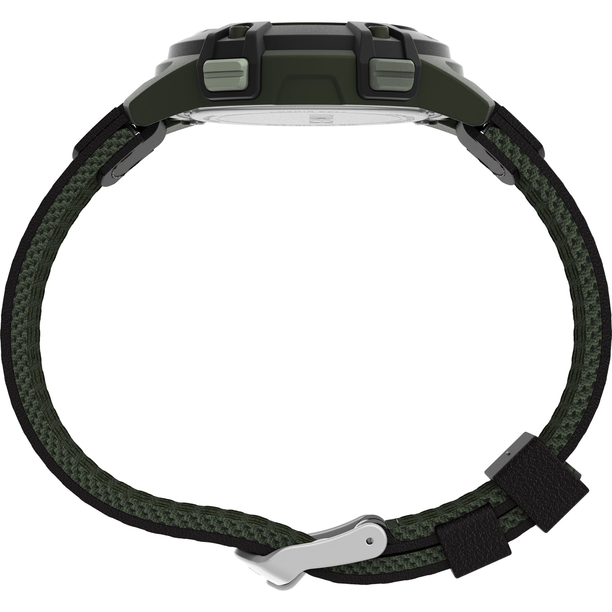 Timex Men's Expedition Digital CAT5 41mm Watch – Green Case Black Top Ring with Brown Leather & Green Fabric Strap