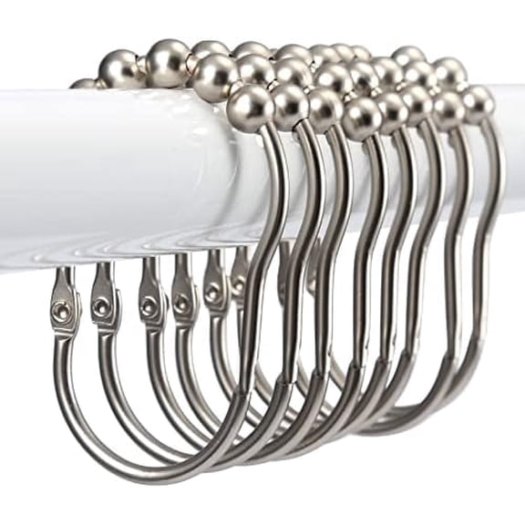 Shower Curtain Hooks,  12Pcs Shower Curtain Rings, Stainless Steel Snap Closure Black Shower Curtain Hooks, Roller Glide Rustproof Shower Hooks for Shower Curtain Shower Rod, Matte Nickel