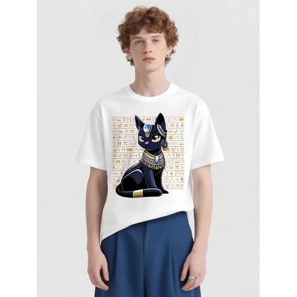 Halloween T-shirt - 100% Cotton Bast Cat Egyptian Mythology Goddess Bastet T-Shirt - 220g