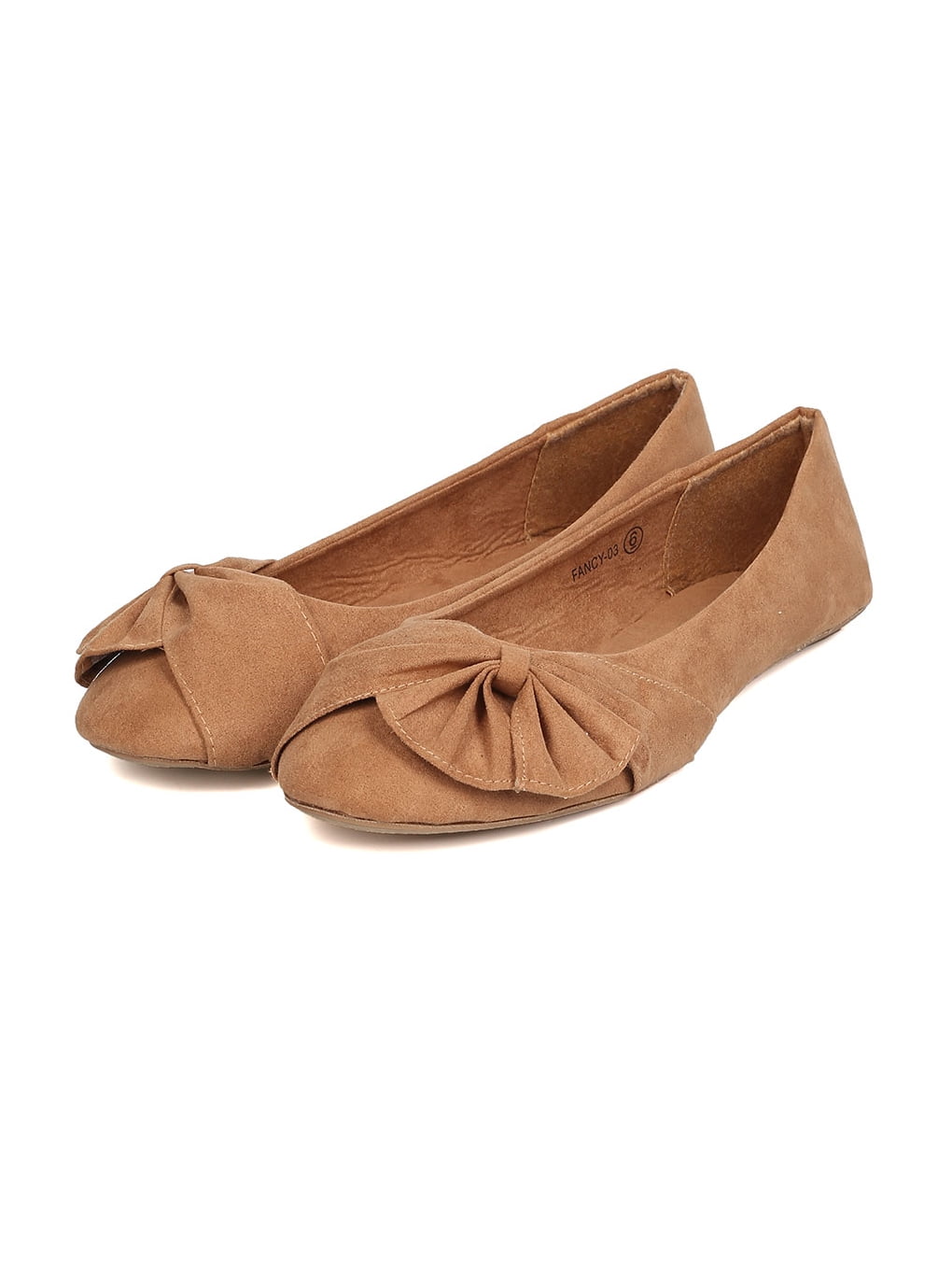 New Women Refresh Fancy-03 Faux Suede Ruched Bow Ballet Flat